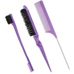 Fuyamp 3 Packs Slick Brush Set Teasing Brush Set, Plastic Bristle Hair Brush Teasing Comb Edge Hair Brush Grooming Combs Sturdy Rat Tail Comb Dou
