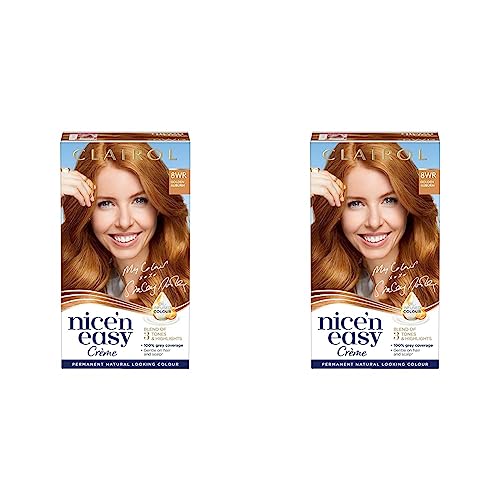 Clairol Nice'n Easy Crème, Natural Looking Oil Infused Permanent Hair Dye, 8WR Golden Auburn (Pack of 2)