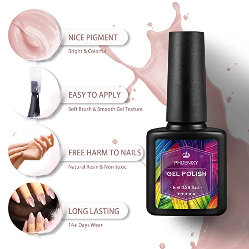 Gel Nail Polish Starter Kit with UV Light 80W LED Nail Lamp, Phoenixy 12 Colors Soak Off Gel Nail Polish Set Base and Glossy Top Coat Manicure To