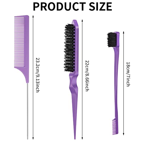 Fuyamp 3 Packs Slick Brush Set Teasing Brush Set, Plastic Bristle Hair Brush Teasing Comb Edge Hair Brush Grooming Combs Sturdy Rat Tail Comb Dou