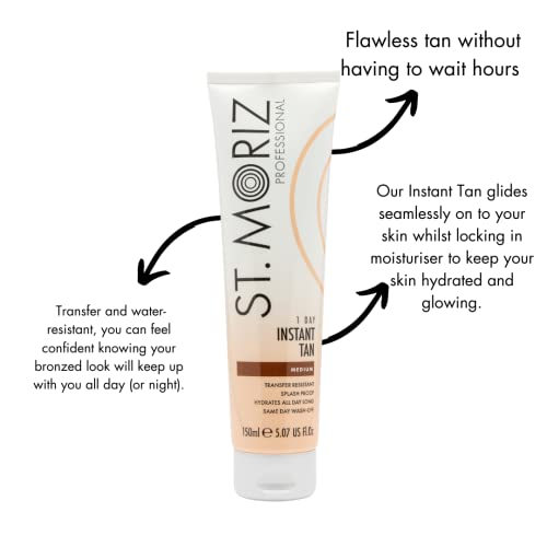 St Moriz Professional 1 Day Instant Tan in Medium | With Aloe Vera & Vitamin E | Instant Fake Tan Lotion | Same Day Wash Off | Transfer Resistant