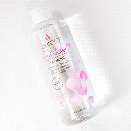 Pure Rose Water by Derora - 100% Pure & Natural Hydrolat Spray | Skincare for Soothing & Hydrating The Skin, Face & Hair | Vegan & Cruelty Free (