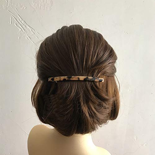 Luckycivia 2 Pack Hair Barrette, Long and Thin Handmade Celluloid Onyx Hair Clip, Elegant Automatic Hair Clip, Barrette Ponytail Holders for Wome