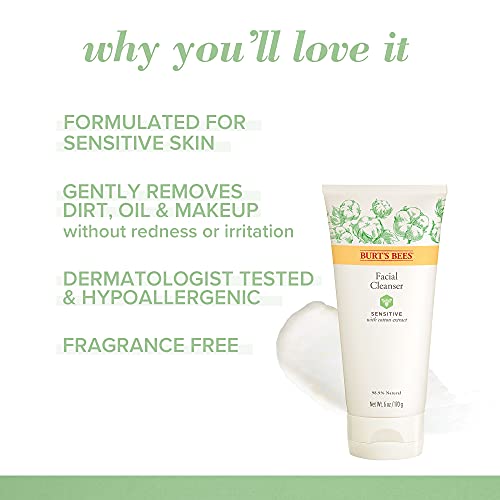 Burt's Bees 99% Natural Sensitive Facial Cleanser with Cotton Extract, 170g