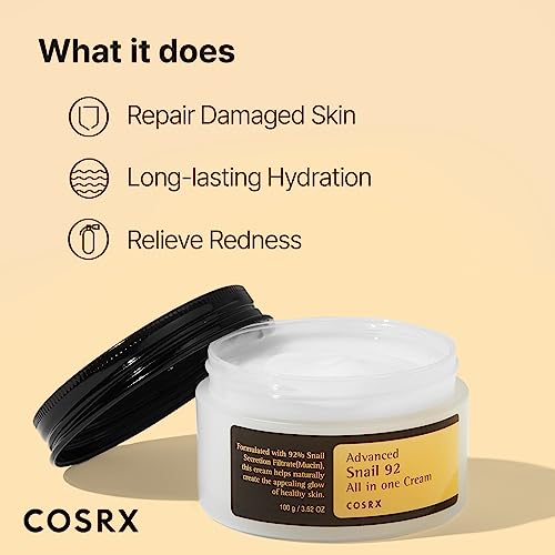 COSRX Advanced Snail 92 All in one Cream, 3.53 oz/100g | Moisturizing Snail Mucin Secretion Filtrate 92% | Facial Moisturiser, Long Lasting, Deep