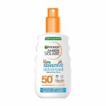 Garnier Ambre Solaire SPF 50+ Sensitive Advanced Kids Sun Cream Spray, High Protection Sunscreen Against UVA & UVB, Water Resistant, for Face & B