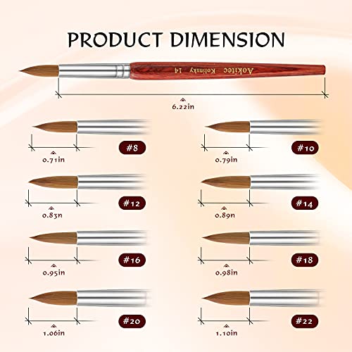 Aokitec Kolinsky Acrylic Nail Brush #12 Oval Crimped Sable Acrylic Brush for Nails Wood Nail Art Brush for Acrylic Application Manicure Tool