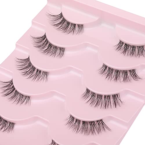 Ruairie False Eyelashes Natural Half Lashes With Clear Band 5 Pairs 3/4 False Lashes Fluffy Wispy Fake Eyelashes Strip