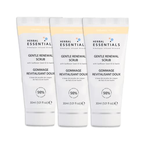 Herbal Essentials Gentle Renewal Scrub, Pack of 3 - Made with Kaolin Clay & Sunflower Seed Oil, 98% Natural Ingredients, 100% Pure Vegan & Cruelt