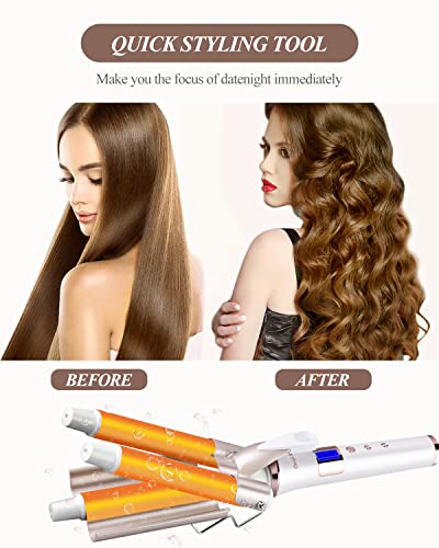 CkeyiN 3 Barrel Hair Waver, Curling Iron with LCD 16 Temperature Control Displays, Professional Ceramic Tourmaline Curling Wand, 22mm Hair Crimpe