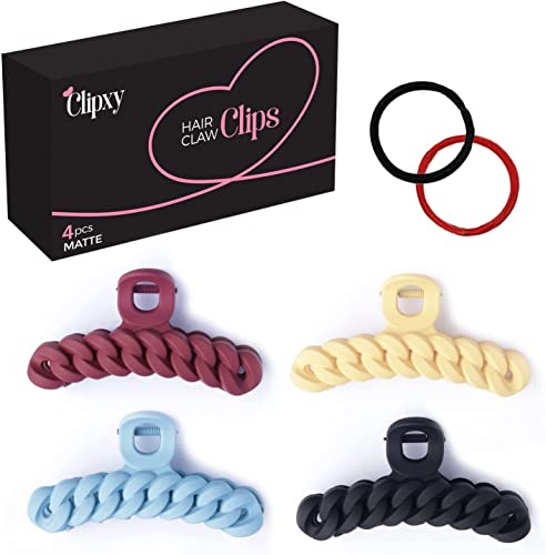 CLIPXY Premium Claw Clips – Set of 10 Pcs Hair Claw Clip with Hair Bands – Sturdy and Durable Hair Clips Women – 3.6 Inch Matte Coated Hair Claw