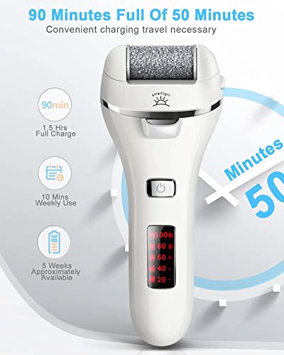 Electric Foot File, Vxdoirk Rechargeable Waterproof Feet Hard Skin Remover Foot with 3 Replacement Rollers and 2 Speeds,Battery Display Dry Dead