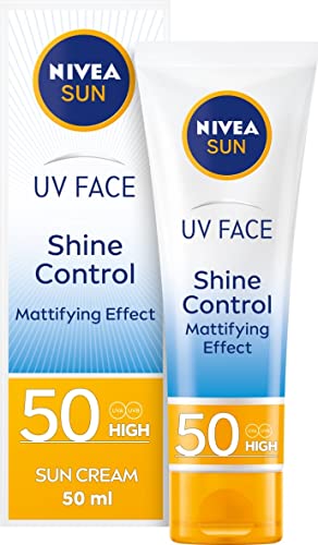 NIVEA UV Face Shine Control SPF50, Face Sun Cream, UV Face Cream, Moisturising Cream for Daily Use, Sunscreen for Immediate UVA/UVB Protection, 5