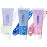URAQT Body Glitter Gel, 3Pcs 50ml Holographic Mermaid Sequins Glitter Chunky Cosmetic Glitter Face and Body Gel, Sparkling Festival Party Lotion