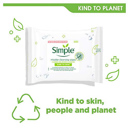 Simple Kind to Skin Micellar Cleansing Wipes 25 Face Wipes (Pack of 6, 150 Wipes total)