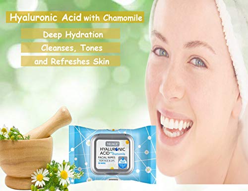 Hyaluronic Acid Skin Renewing Facial Wipes with Chamomile for Cleansing and Moisturising Sensitive and All Skin Types 30 Wipes (3 Pack - Total 90