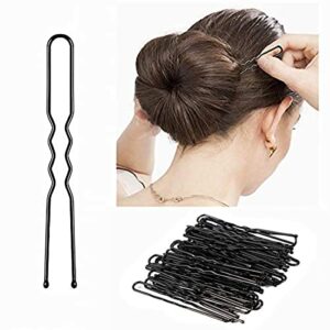 •U Shaped Hair Pins,Black Metal Bobby Hair Styling Grips, 100 PCS 6cm /2.4in Hair Bun Clips for Women Girls