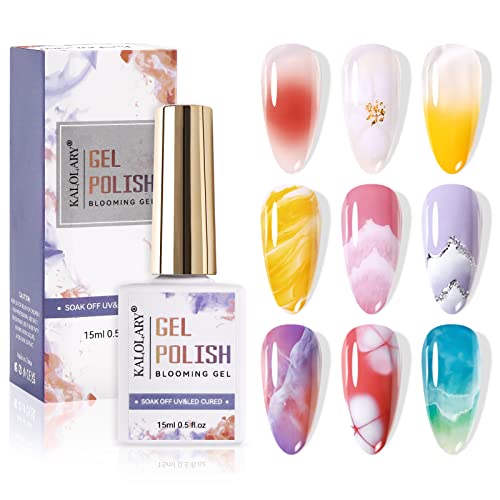 Kalolary Clear Blooming Gel Nail Polish, 15ml UV LED Soak Off Nail Art Polish for Spreading Effect, Marble Nail Gel Paint Nail Designs for DIY Fl