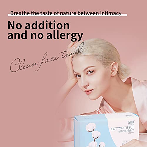 Cotton Facial Dry Wipes 100 Count, Deeply Cleansing Disposable Face Towel Cotton Tissue, Multi-Purpose for Skin Care, Make-up Wipes, Face Wipes a