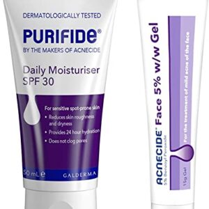 Acnecide + Purifide Leave-On Skincare Set, with Acnecide Face Gel For Acne Treatment & Spot Treatment with 5% Benzoyl Peroxide (15g) & Purifide S