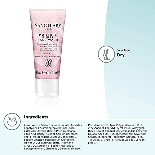 Sanctuary Spa Face Wash, Moisture Burst Gel Facial Wash, Travel Size, 30 ml