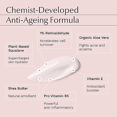 Organic Anti Aging Retinol Face Cream 1% Retinaldehyde in Squalane - Firming Day & Night Retinol Cream For Women & Men with Aloe Vera, Vitamin E