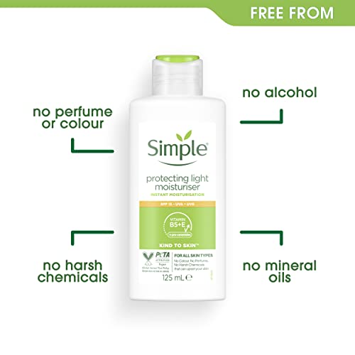 Simple Kind to Skin Protecting Light Moisturiser SPF 15 with pro-vitamin B5, vitamin E and glycerin lotion for sensitive skin 125 ml