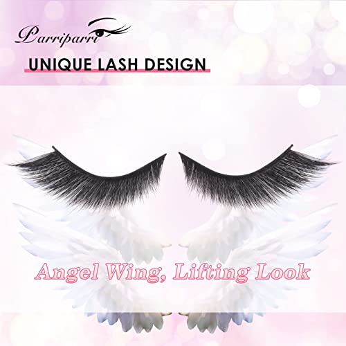 Parriparri False Eyelashes Fluffy Fox Eye Lashes L Curl Sexy Cat Eye Eyelashes Soft Winged Angel Fake Lashes Wispy Lightweight Faux Mink Lashes (