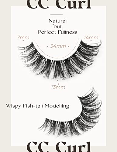 False Eyelashes Natural Look Eye Lashes Wispy CC Curl Russian Eyelashes 14mm Clear Band Strip Lashes That Look Like Extensions Cat Eye Lashes Pac