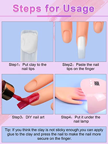 Deciniee Practice Hand for Acrylic Nails,Silicone Hand Practice Model 200 Pcs Nail Tips Set,Professional Nail Art Hand Tools Adjustable False Fin