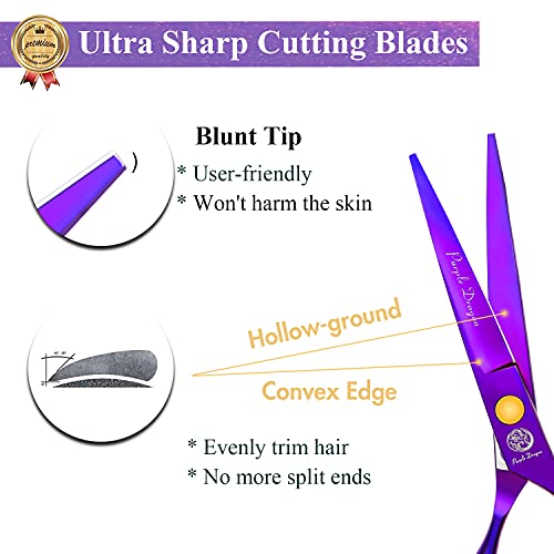Purple Dragon Purple Hairdressing Scissors Set 5.5 Inch Hair Cutting & Thinning Scissors Kit for Men Women Kids Home Salon Barber