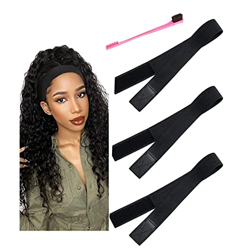 Elastic Wig Headband | Elastic Melt Band for Wig | Elastic Wig Headband | 3 Pack Black Nylon Edges Bands with 1Pcs Hair Edge Brush | Elastic Edge