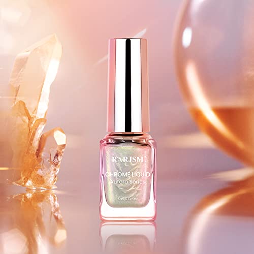 RARJSM Aurora Liquid Powder Chrome Nail Polish Magic Metallic Chameleon Mirror Effect Finish 5ML 0.17FLOZ Chrome Iridescent Mermaid Pearl White G