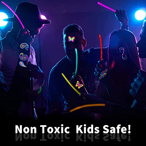 Neon Temporary Tattoo - 120+ Assorted Designs Glow in the Dark Neon Temporary Tattoo, UV Blacklight Neon Glow Fake Tattoos Rave Festival Accessor