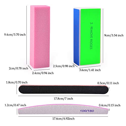 Nail File Set 12 Pcs Nail Files and Buffers 4 Shapes Professional Nail Files Block 100/180 Grit Double Sided Emery Board Manicure Set for Nail Tr