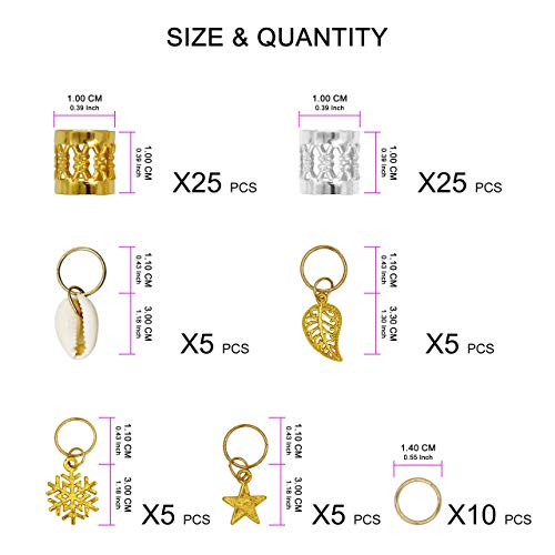 Beayuer 80 Pieces Hair Beads for Braids Hair Jewelry Rings Aluminum Hair Accessories Dreadlocks Metal Hair Cuffs Decorations Pendants for Passion