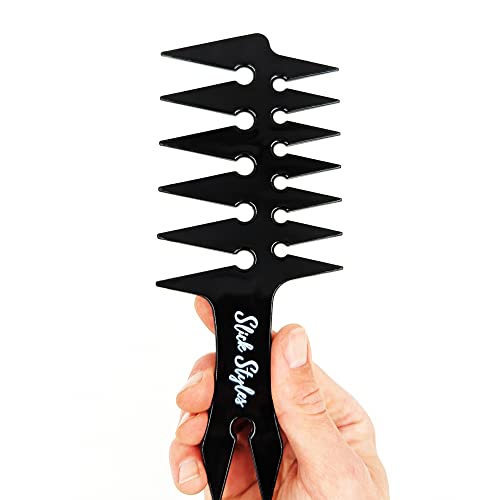 Slick Styles Texture Comb, Black Hair Styling Barbers Comb Wide Tooth Comb 200mm x 80mm Large Two Sided Mens Comb Fantail Handle