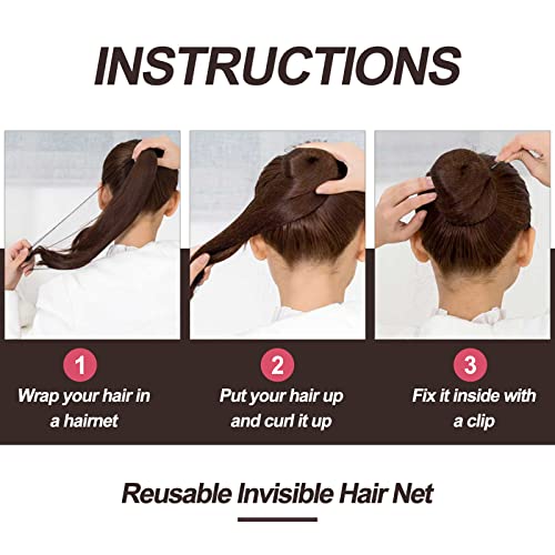 Sularpek Invisible Hair Nets, 35 pcs Brown Bun Nets for Girls, Reused Elastic Edge Mesh for Women Bun, Hair Bun Nets for Women Girls Ballet Dance