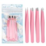 4pcs Professional Tweezer for Facial Hair Women and Men Stainless Steel Tweezers for Eyebrows Black Tweezers for Ingrown Hair Removal Eyelash Ext