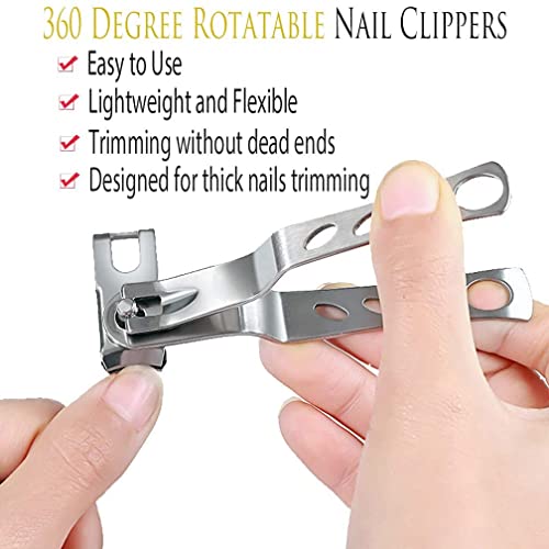 Morkka Nail Clippers with 360-Degree Rotating Head Long Handle, Stainless Steel Fingernails and Toenails Cutter 3pcs