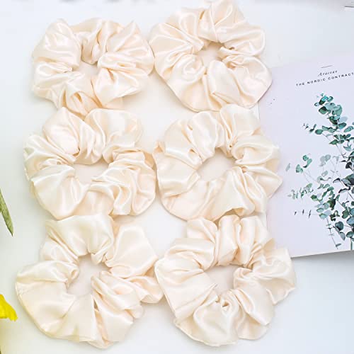 Jeffan 6 Pieces Hair Scrunchies Satin Elastic Soft Hair Ties Scrunchy Hair Bands for Women Girls (Beige)