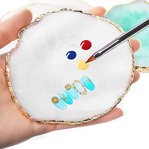 Nail Art Palette, Resin Nail Art Palette, Makeup Mixing Palette Nail Art Painting Nail Tech Supplies Resin Nail Art Palette DIY Tool Gold Edge Wh