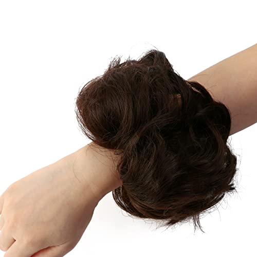 JJstar Messy Hair Bun Curly Wavy Hair Scrunchies Accessories Pieces for Women Girls Synthetic Hair Chignons (Dark Brown)