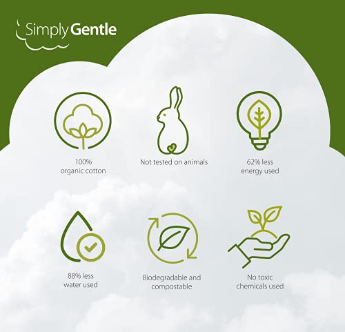 Simply Gentle Organic Cotton Pads – Dual sided - Sealed Edges - Low Lint - 100% Organic Cotton Wool – 100 Count (Pack of 6)