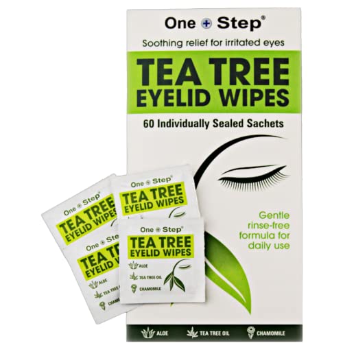 One Step Tea Tree Oil Eyelid Wipes, 60 Sachets, Natural, Aloe, Chamomile Daily Cleanser, Soothe, Relieve for Dry, Irritated, Tired, Itchy Eyes