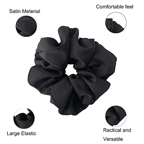 ILamourCar Black Scrunchies for Hair, Large Hair Scrunchies, Elastic Soft Hair Ties Scrunchy Hair Bands Ponytail Women Girls Lady Children (2xBla