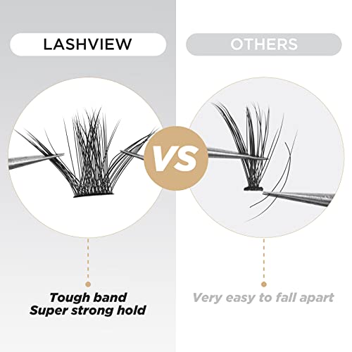 LASHVIEW DIY Lash Extension, Cluster Lashes,Soft and Lightweight, 0.10mm 56D 9-14mm Mixed Reusable Wide Band Lash Cluster at Home