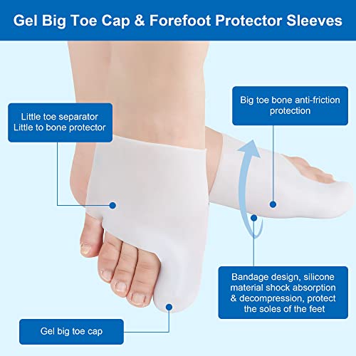 Gel Big Top Cap and Metatarsal Sleeves 2 Pack Big Toe Protector Bunion Cushions Metararsal Pads for Women and Men to Relieve Bunion Pain Prenvent