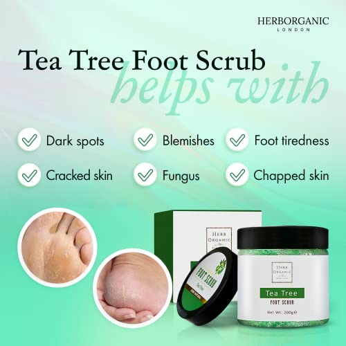 HerbOrganic Antibacterial Tea Tree Foot Scrub – 200 g – Exfoliates, Moisturizes and Cleanses – Helps with Corns, Calluses, Athlete Foot, Jock Itc