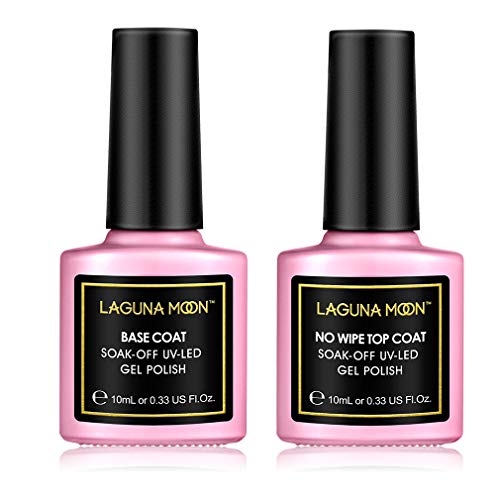 Lagunamoon Base Coat and Top Coat,Long Lasting Shiny Finish for Soak Off UV LED Gel Nail Polish Polygel Nail Acrylic Style Artificial False Nails